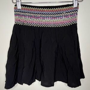 Poetry Black Mini Skirt With Multicolor Boho Elastic Waist Women’s Size Small